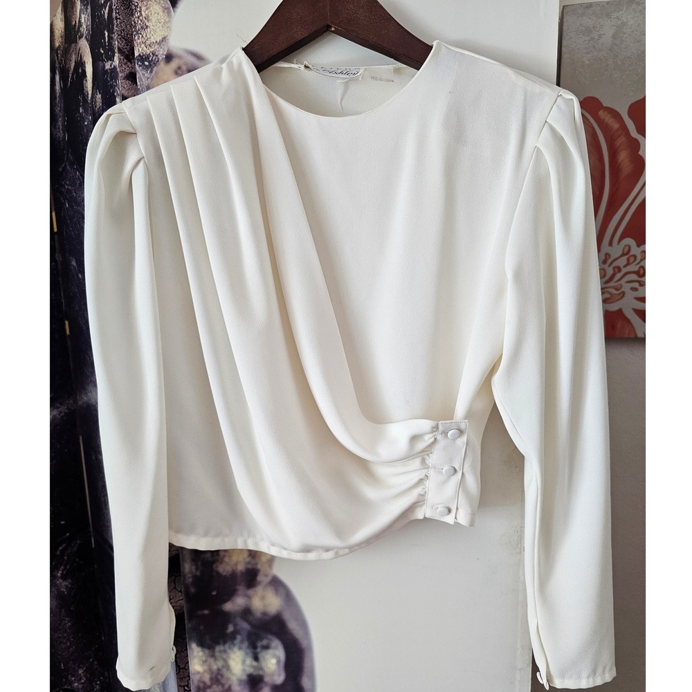 PETERS & ASHLEY Women's Cream Ruched Front Long Sleeve Button Detail Blouse sz 6